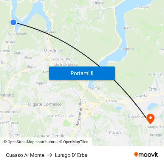Cuasso Al Monte to Lurago D' Erba map