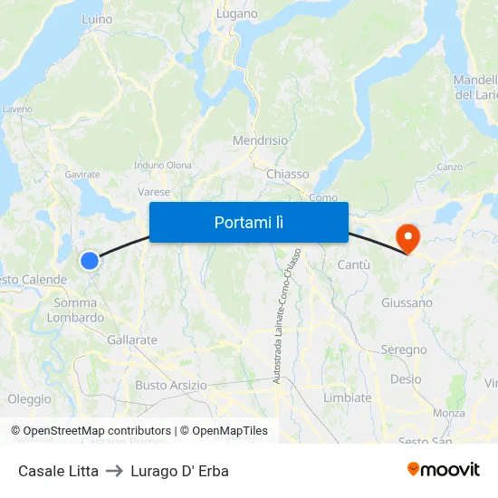 Casale Litta to Lurago D' Erba map