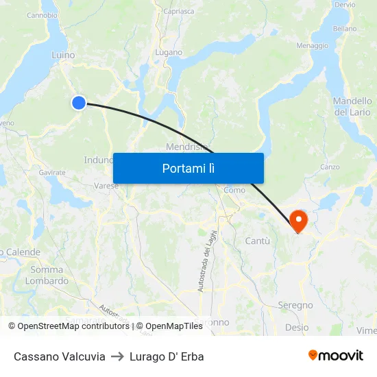 Cassano Valcuvia to Lurago D' Erba map