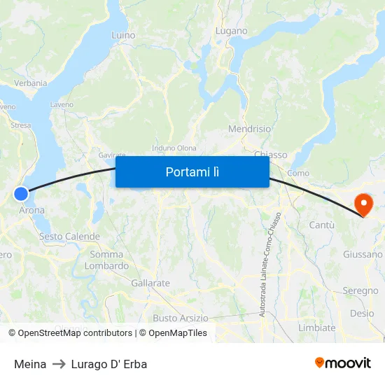 Meina to Lurago D' Erba map