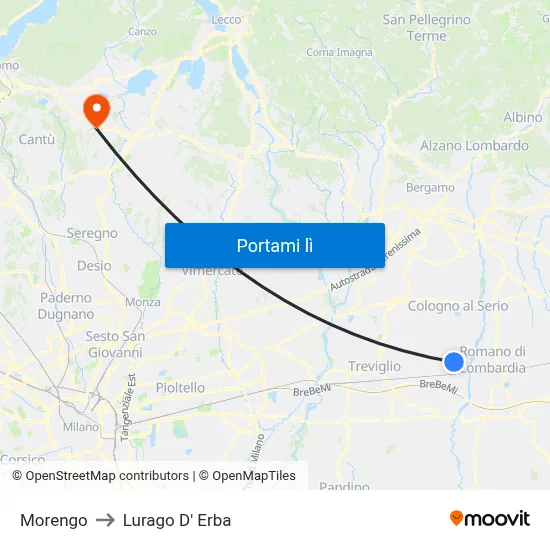 Morengo to Lurago D' Erba map