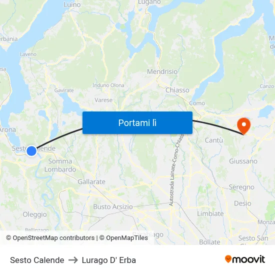 Sesto Calende to Lurago D' Erba map