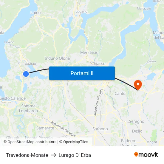 Travedona-Monate to Lurago D' Erba map