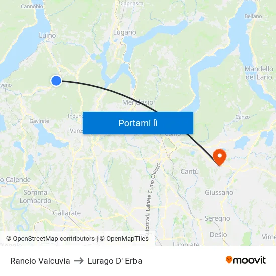 Rancio Valcuvia to Lurago D' Erba map