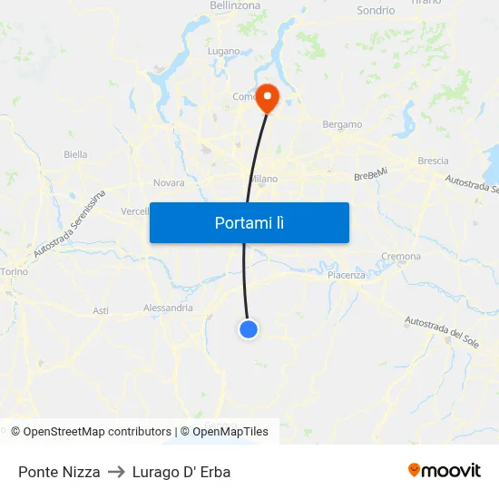 Ponte Nizza to Lurago D' Erba map
