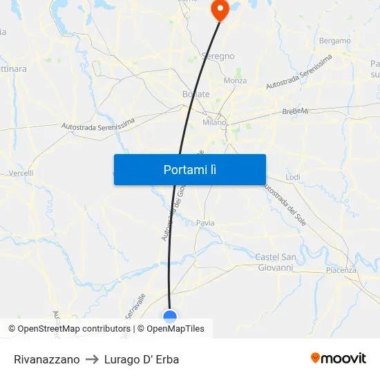 Rivanazzano to Lurago D' Erba map