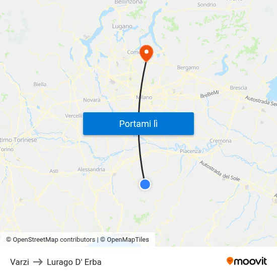 Varzi to Lurago D' Erba map