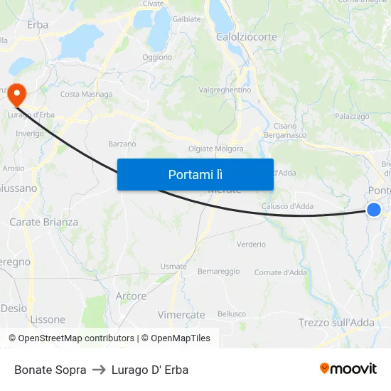 Bonate Sopra to Lurago D' Erba map