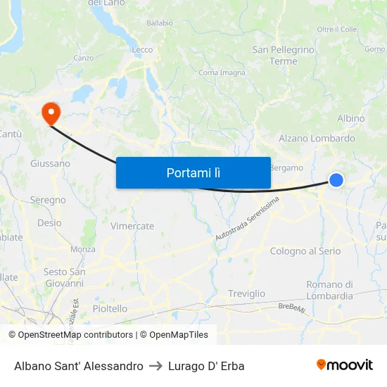 Albano Sant' Alessandro to Lurago D' Erba map