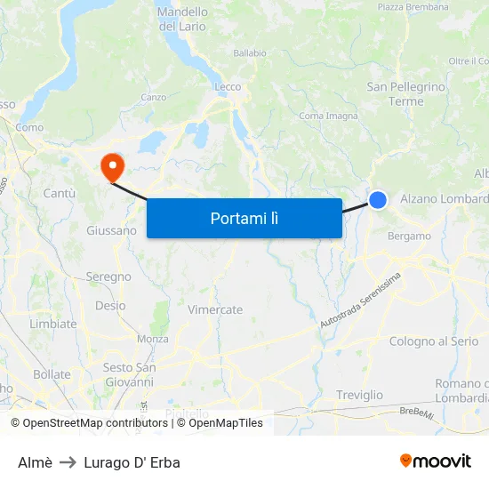Almè to Lurago D' Erba map