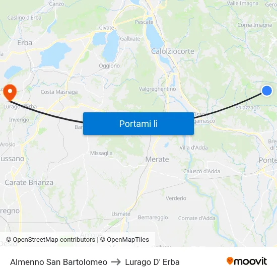 Almenno San Bartolomeo to Lurago D' Erba map