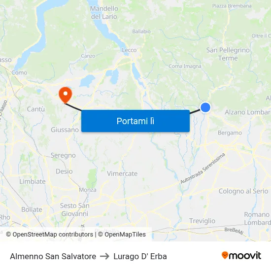 Almenno San Salvatore to Lurago D' Erba map