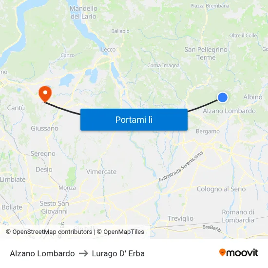 Alzano Lombardo to Lurago D' Erba map