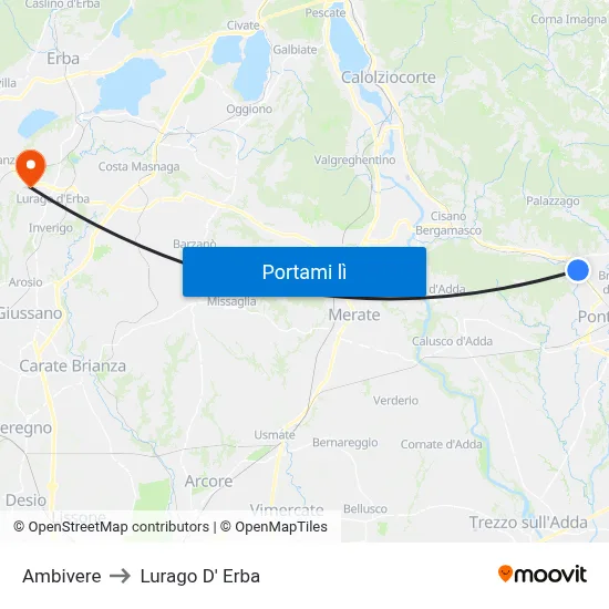 Ambivere to Lurago D' Erba map