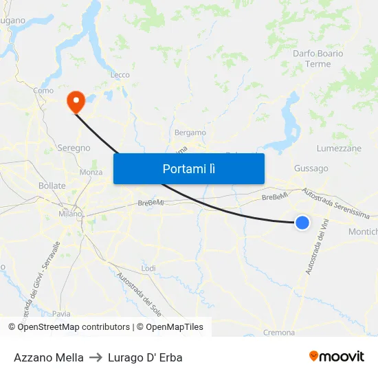 Azzano Mella to Lurago D' Erba map