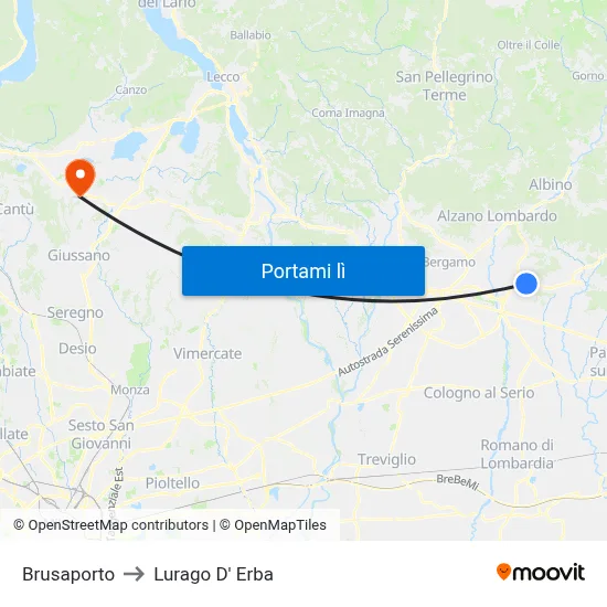 Brusaporto to Lurago D' Erba map