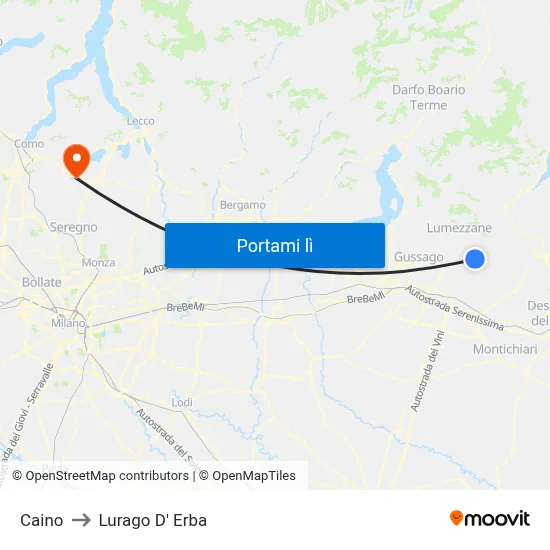 Caino to Lurago D' Erba map