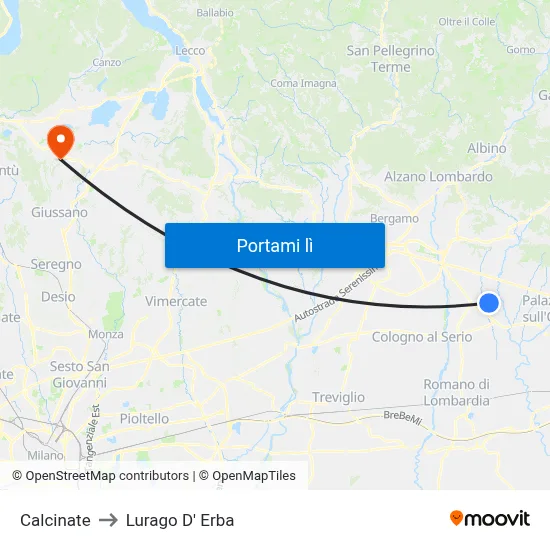Calcinate to Lurago D' Erba map