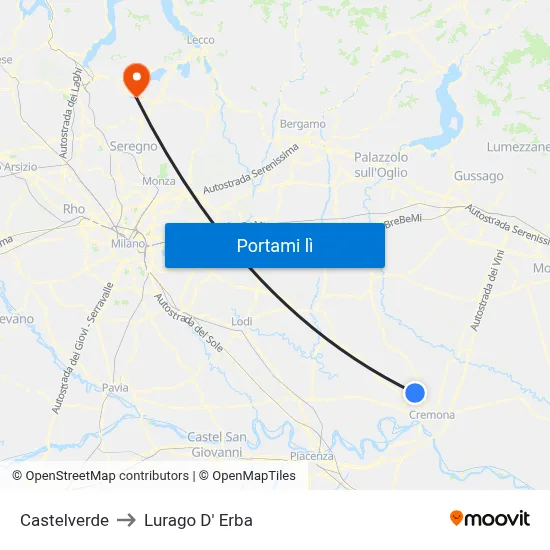 Castelverde to Lurago D' Erba map
