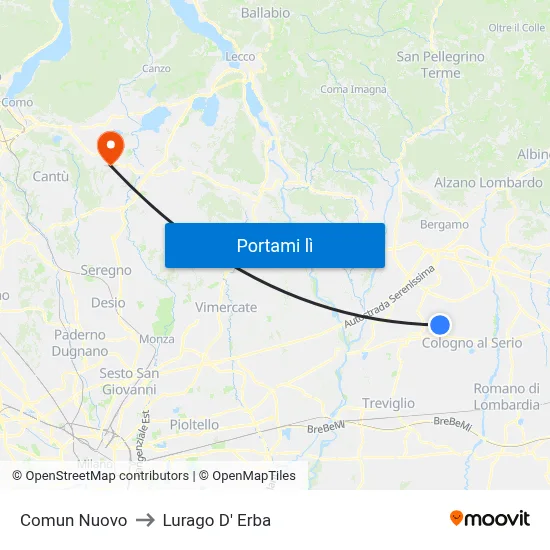 Comun Nuovo to Lurago D' Erba map