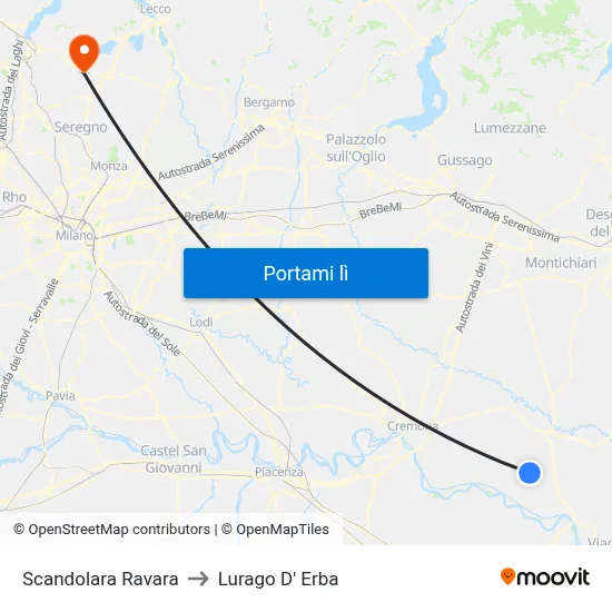 Scandolara Ravara to Lurago D' Erba map