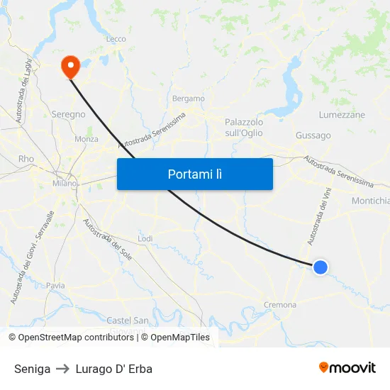 Seniga to Lurago D' Erba map