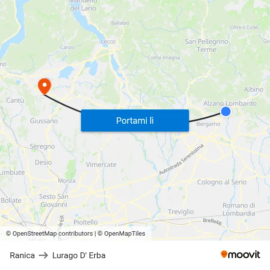 Ranica to Lurago D' Erba map