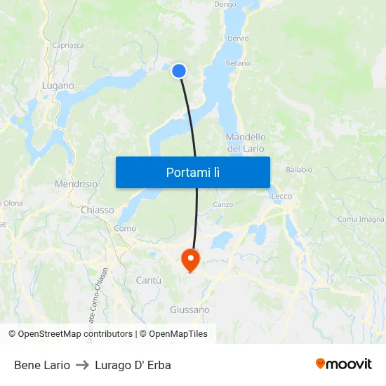 Bene Lario to Lurago D' Erba map