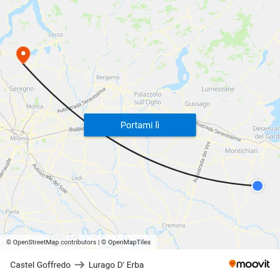 Castel Goffredo to Lurago D' Erba map
