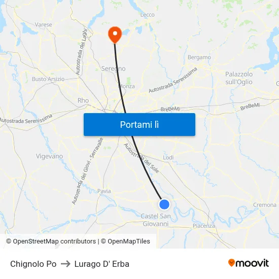 Chignolo Po to Lurago D' Erba map
