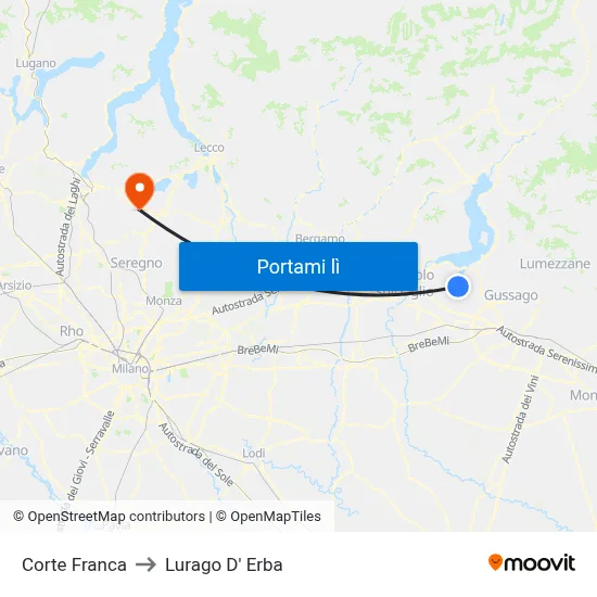 Corte Franca to Lurago D' Erba map