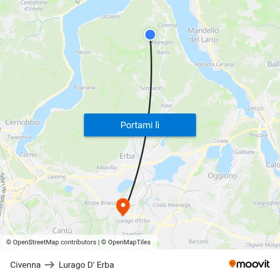 Civenna to Lurago D' Erba map