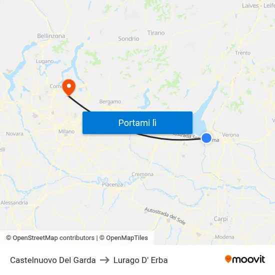 Castelnuovo Del Garda to Lurago D' Erba map