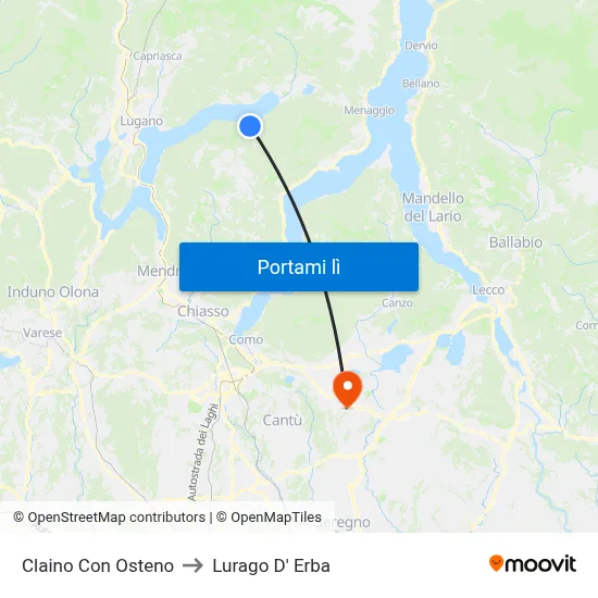 Claino Con Osteno to Lurago D' Erba map