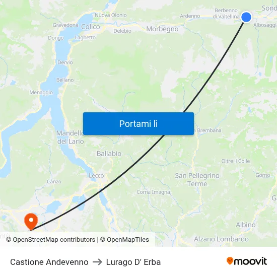 Castione Andevenno to Lurago D' Erba map