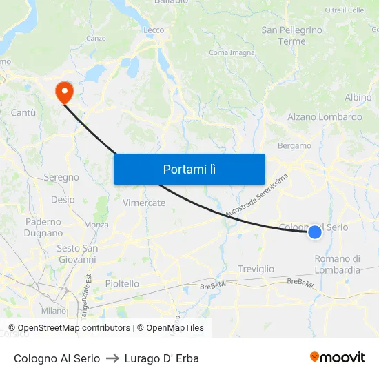Cologno Al Serio to Lurago D' Erba map