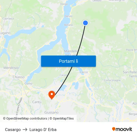 Casargo to Lurago D' Erba map