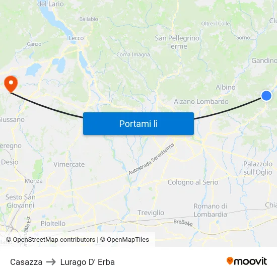 Casazza to Lurago D' Erba map