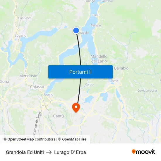 Grandola Ed Uniti to Lurago D' Erba map
