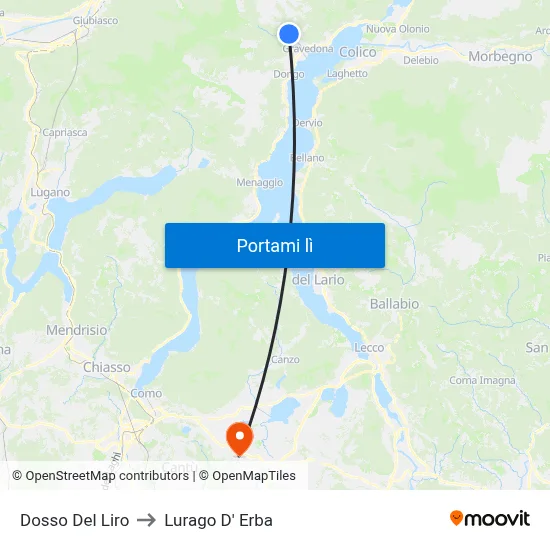 Dosso Del Liro to Lurago D' Erba map