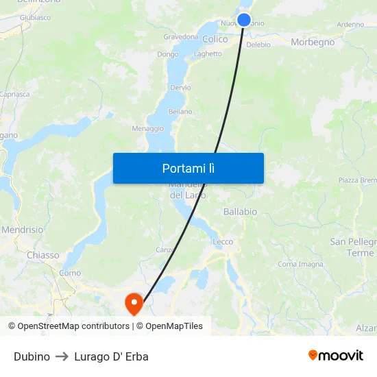 Dubino to Lurago D' Erba map