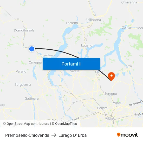 Premosello-Chiovenda to Lurago D' Erba map