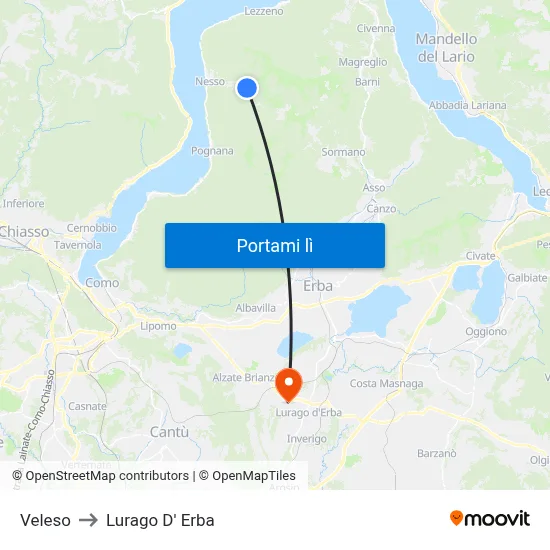 Veleso to Lurago D' Erba map