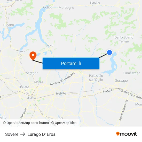Sovere to Lurago D' Erba map