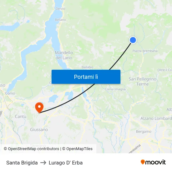 Santa Brigida to Lurago D' Erba map