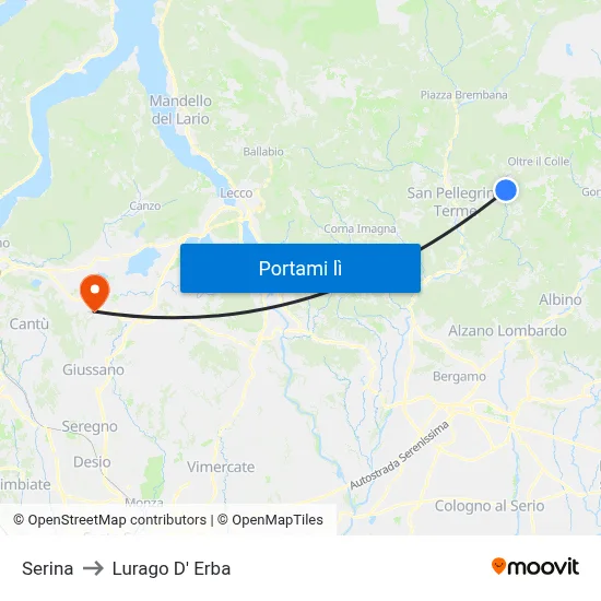 Serina to Lurago D' Erba map