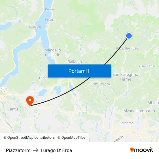 Piazzatorre to Lurago D' Erba map