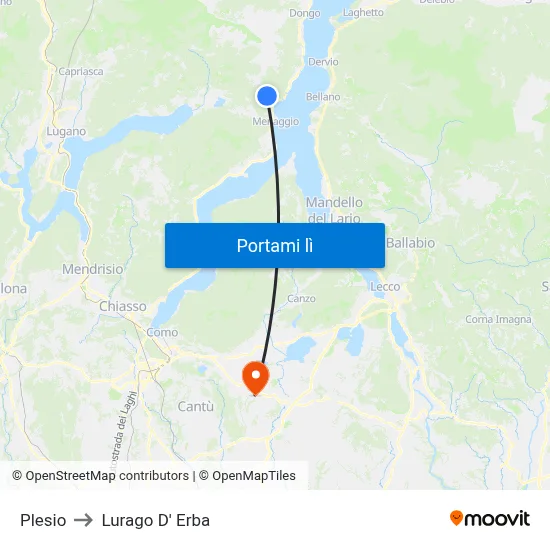 Plesio to Lurago D' Erba map
