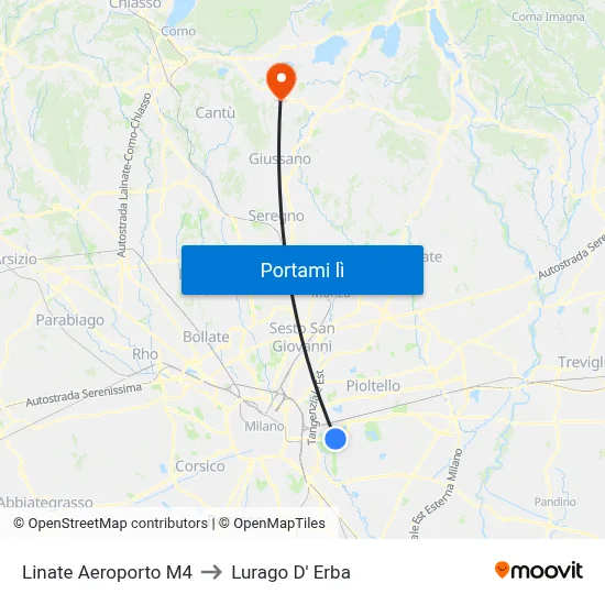 Linate Aeroporto M4 to Lurago D' Erba map