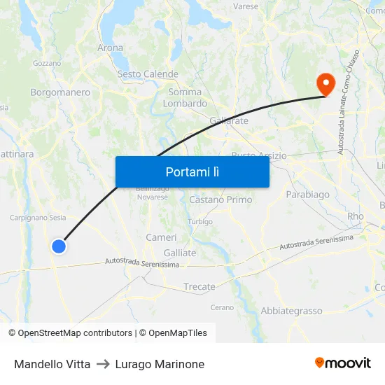 Mandello Vitta to Lurago Marinone map
